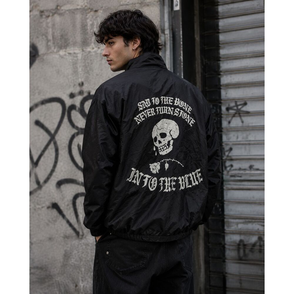 Augusta Sportswear Men’s Black Skull Graphic Coach Jacket L Unisex Punk Goth